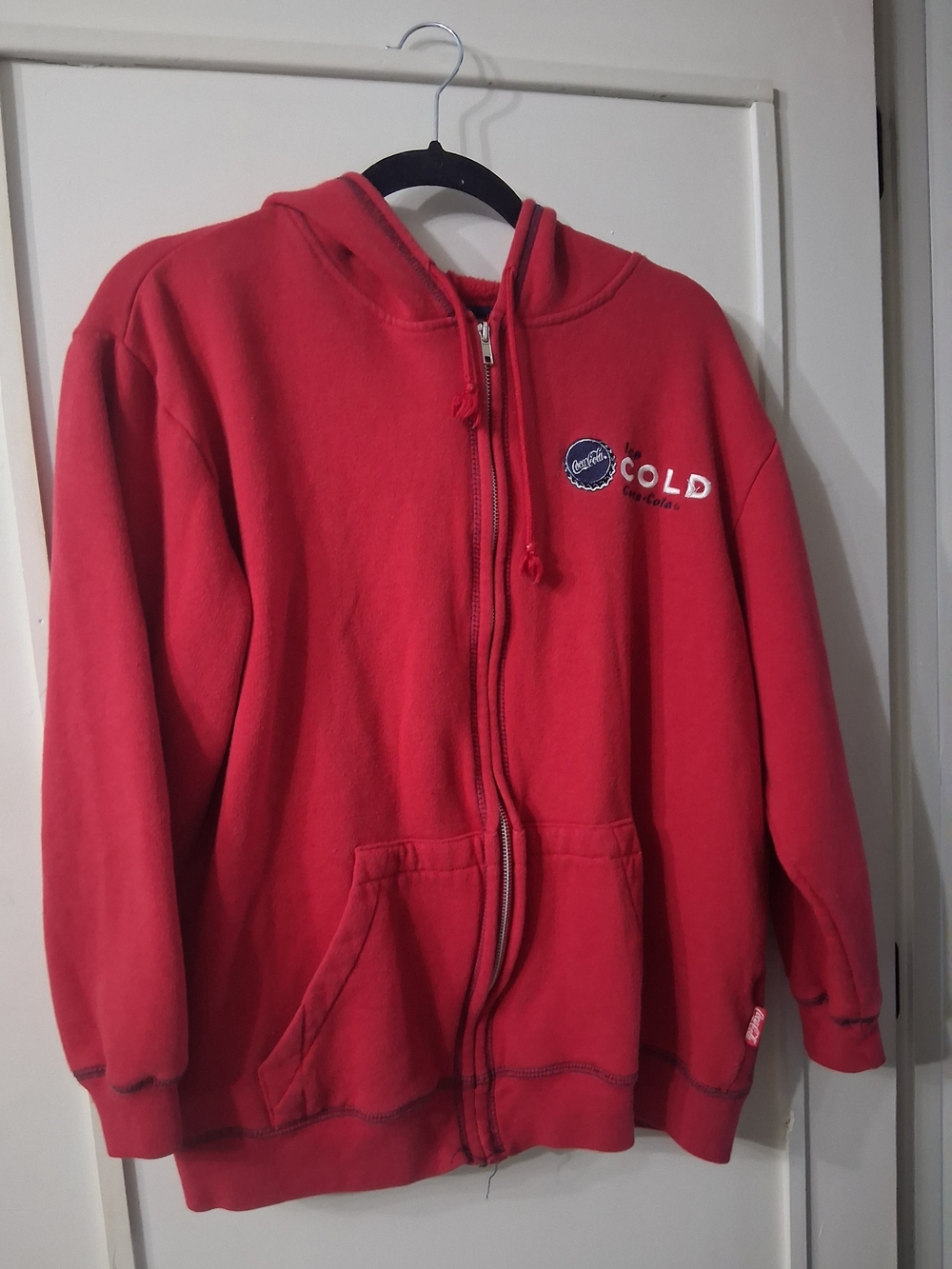 Coca Cola Red Zip Front Hoodie with Small Chest Logo Vintage